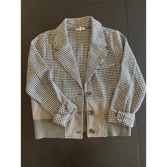 Mystree Wool Blend Houndstooth Shimmer Brown Cropped Boxy Jacket Sz L NWOT - Picture 3 of 8